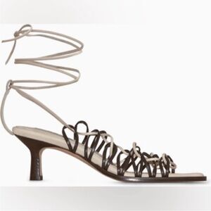 COS Lace Up Leather Heeled Sandals Black Cream Size 6